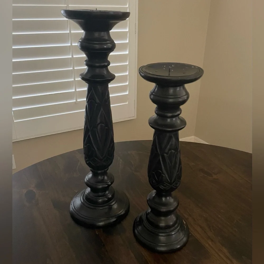 Elegant Set of Two Black Candle Holders
